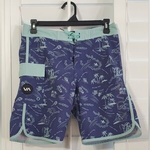 RVCA Eastern Boys Size 29 Swim Trunks, 17 Inch Length Boardshorts